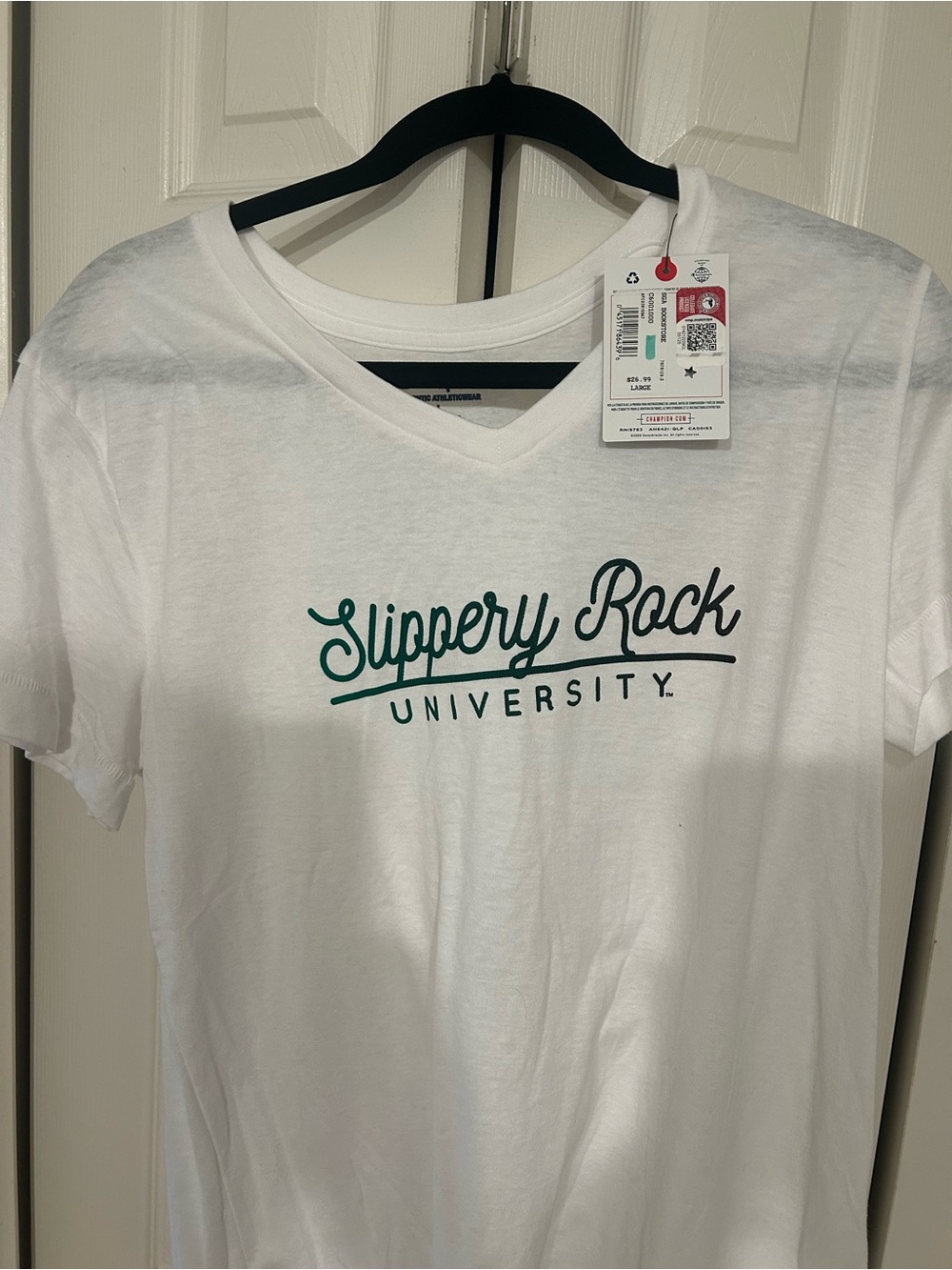 Champion White Short Sleeve Tee with Green Script